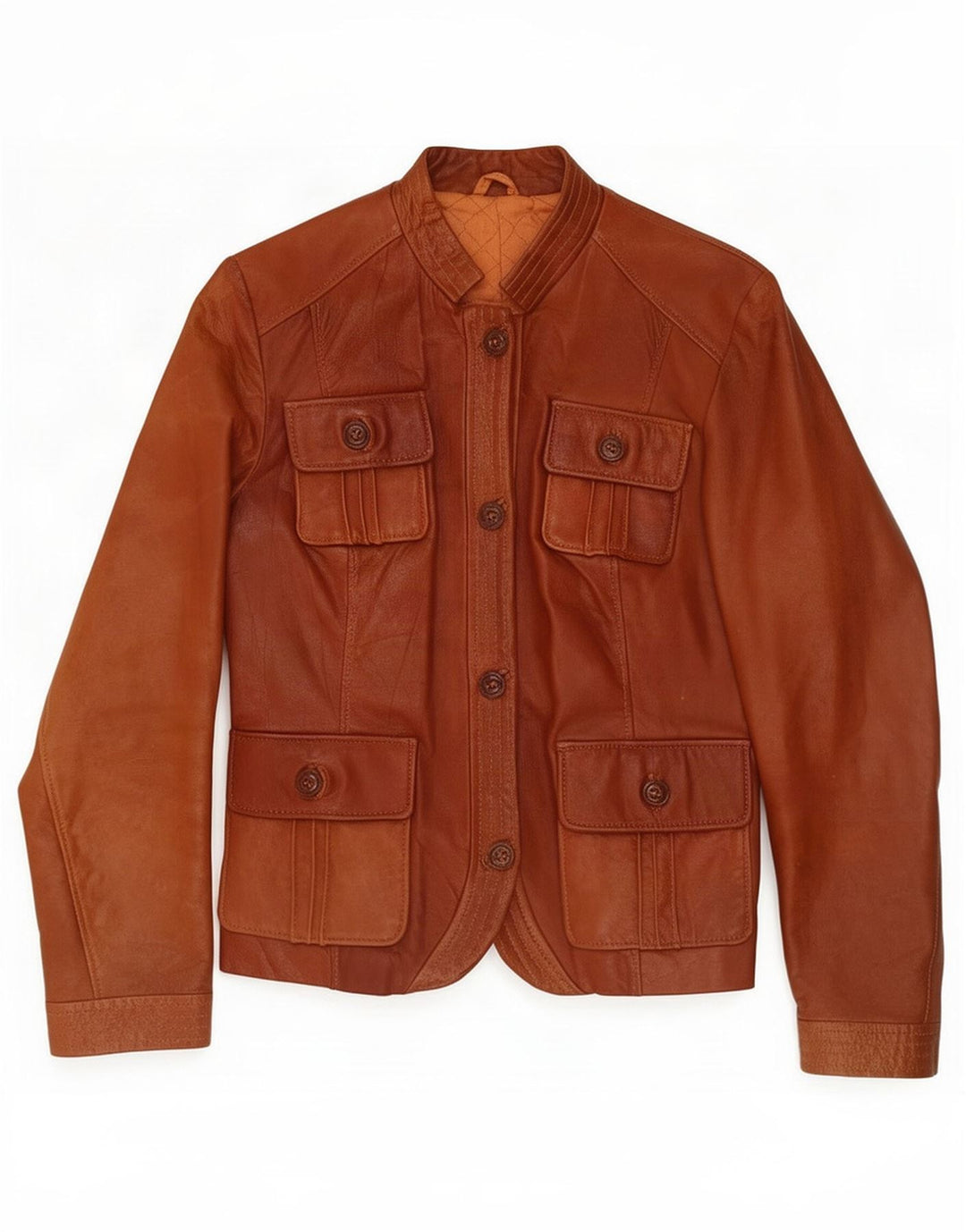 Vintage Damen Leder Utility Jacke UK 8 Small Braun