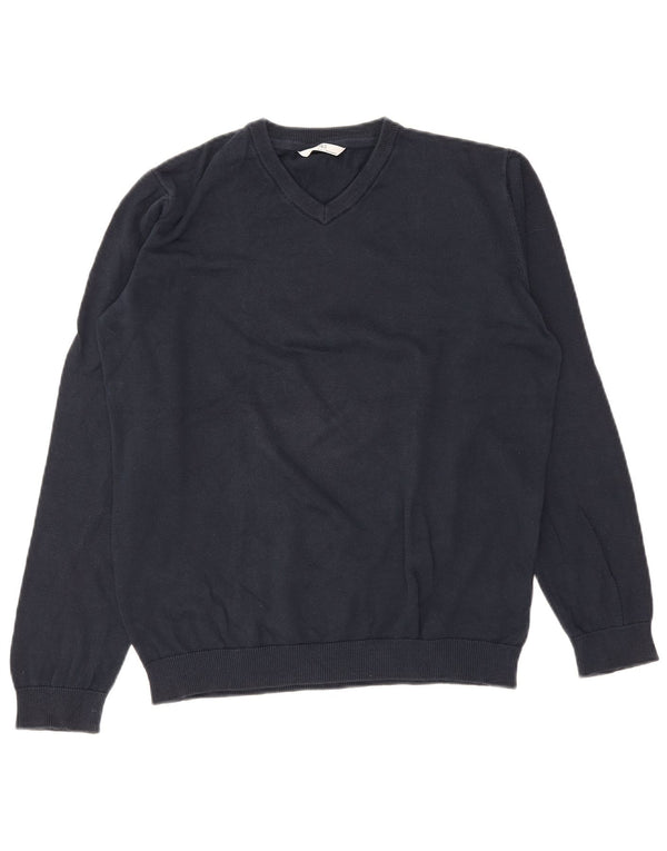 Marks & Spencer Jungen-Pullover mit V-Ausschnitt, 15–16 Jahre, marineblaue Baumwolle