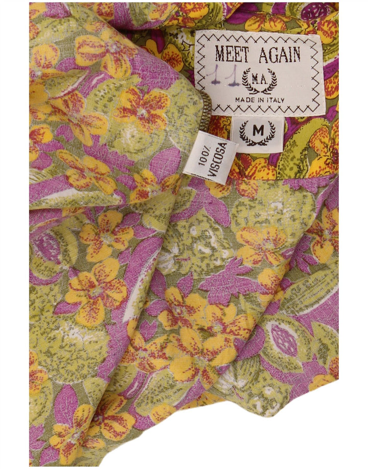 Vintage Herren Kurzarmhemd Medium Mehrfarbig Blumen Viskose