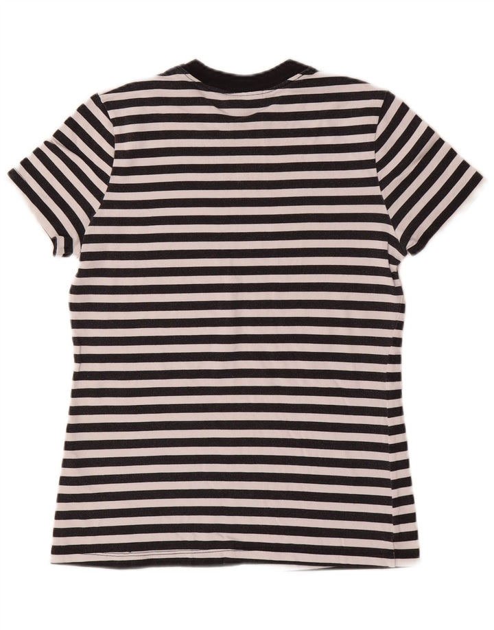 NIKE Damen Grafik-T-Shirt Top UK 10 Small Schwarz gestreift Baumwolle