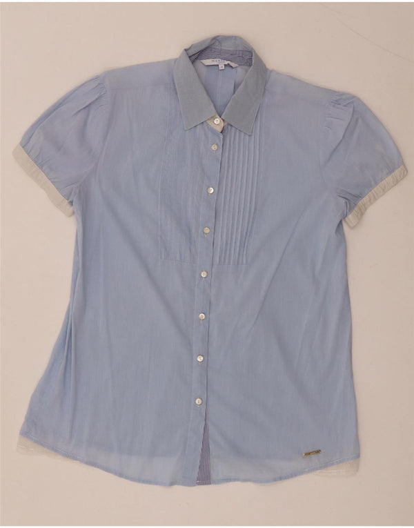 Marella Damen Kurzarm-Smokinghemd IT 44 Mittelblauer Farbblock
