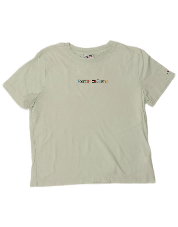 TOMMY HILFIGER Damen Grafik T-Shirt Top UK 14 Mittelgrüne Baumwolle
