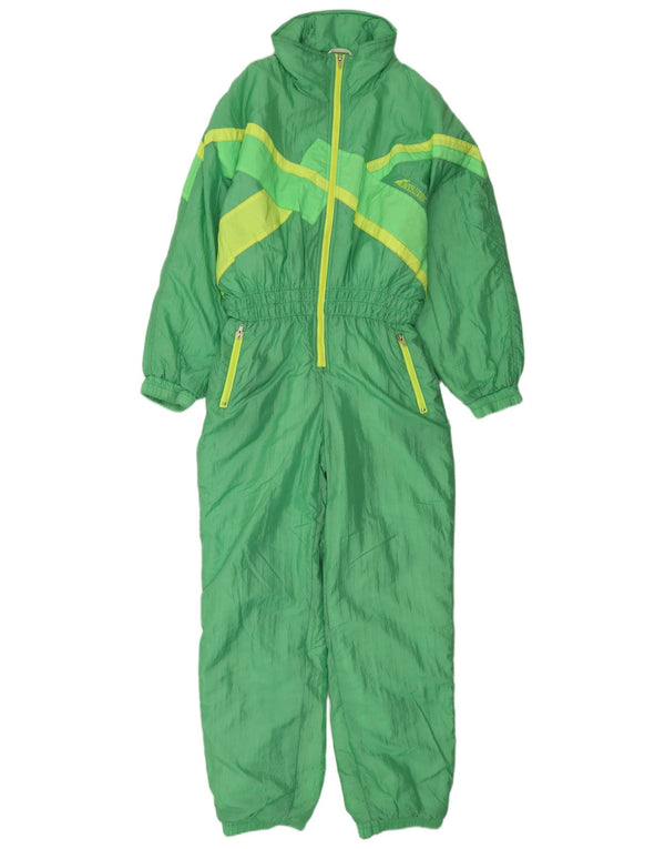 Vintage Damen Skioverall UK 14 Groß Grün Farbblock