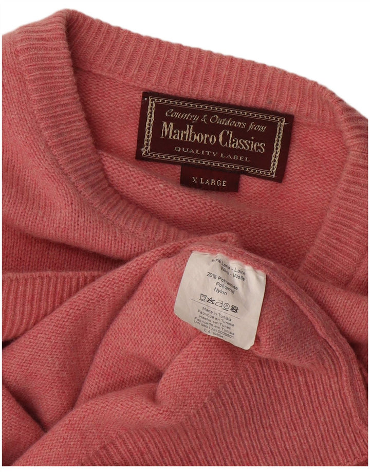 MARLBORO CLASSICS Herren-Pullover mit Rundhalsausschnitt, XL, rosa Wolle