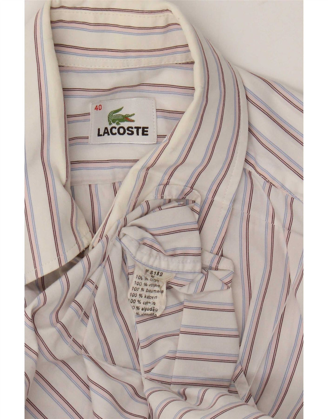 Lacoste Herrenhemd Größe 40 Mittelweiß gestreifte Baumwolle