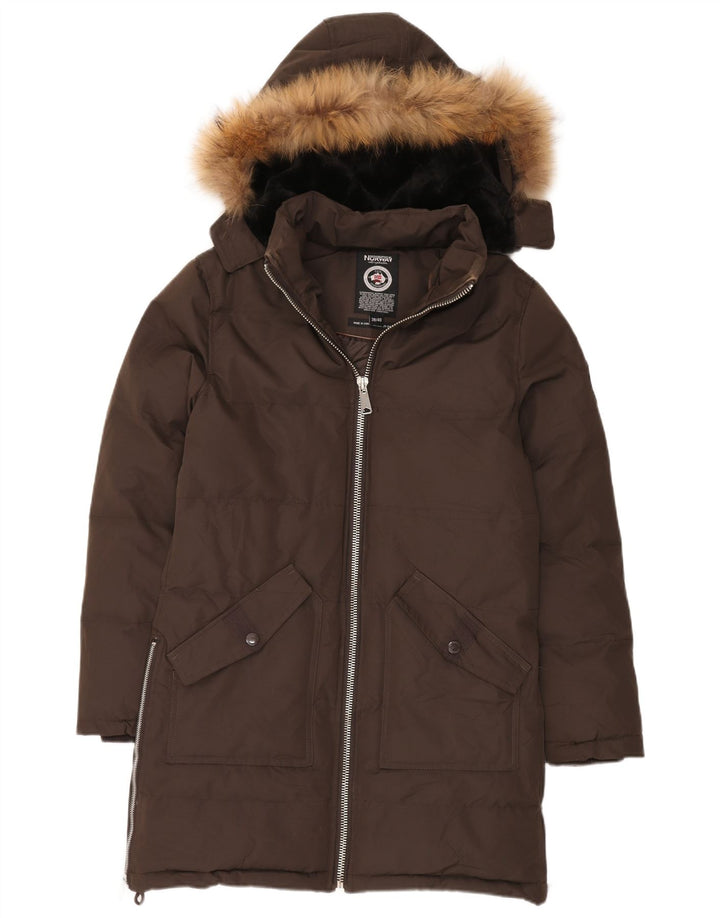 Geographical Norway Wattierter Herrenmantel mit Kapuze, EU 38/40, mittelbraunes Polyester