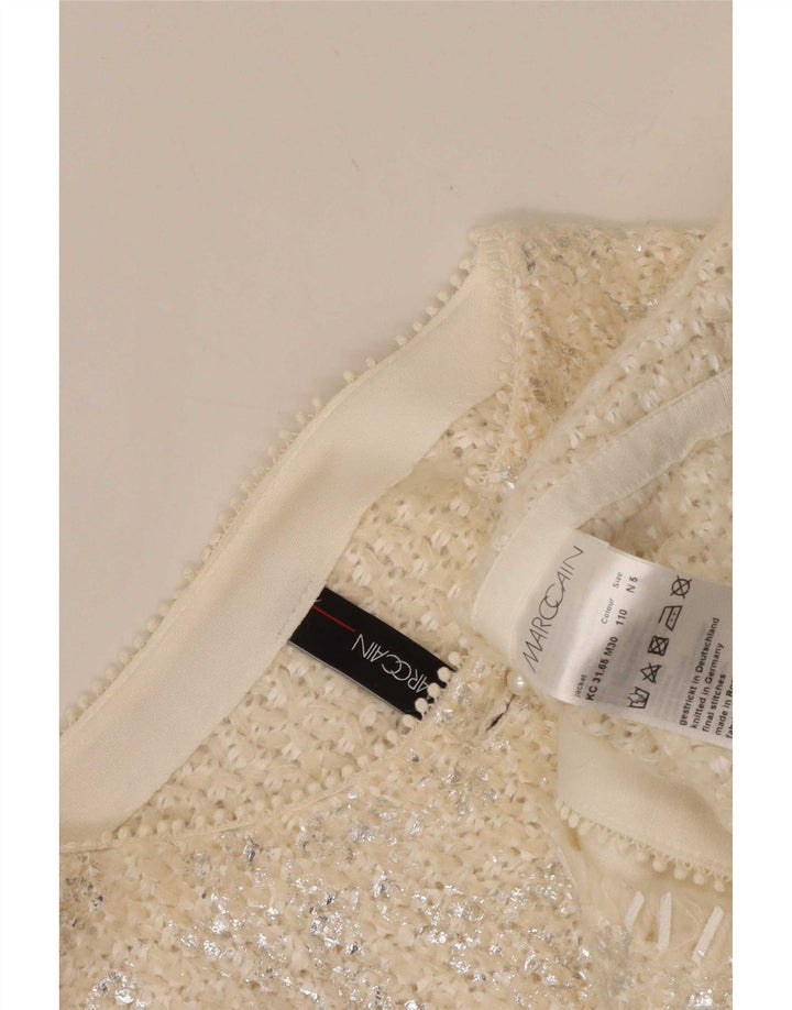 Marc Cain Damen-Blazerjacke mit 4 Knöpfen, Größe 6 XL, weißes Acryl