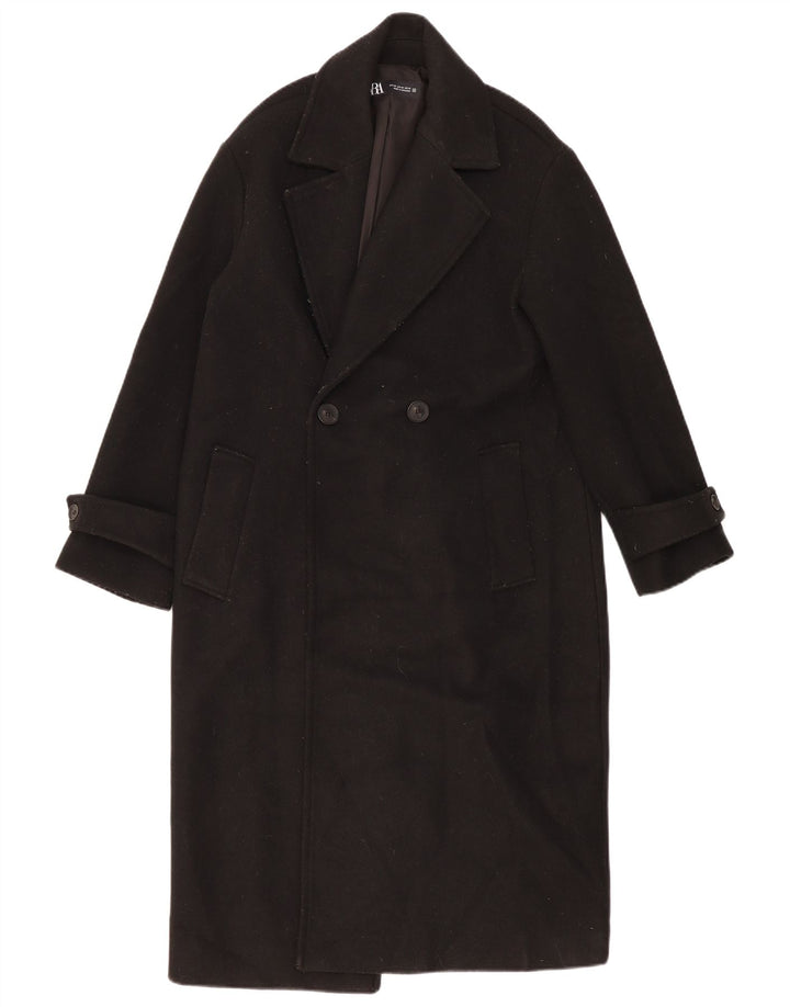 Zara Damen Übergroßer zweireihiger Mantel UK 6 XS Schwarz Polyester