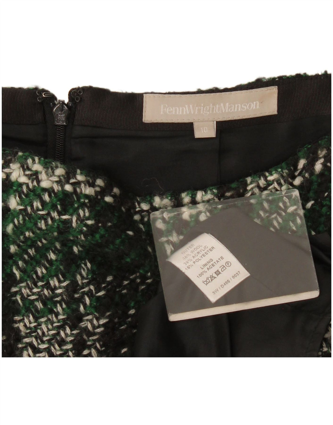 Fenn Wright Manson Damen Minirock UK 10 Small W30 grün karierte Wolle