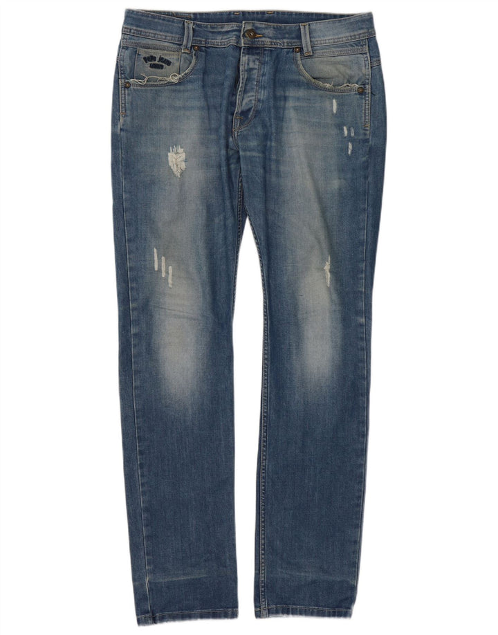 PEPE Jeans Damen Distressed Slim Jeans W34 L34 Blaue Baumwolle