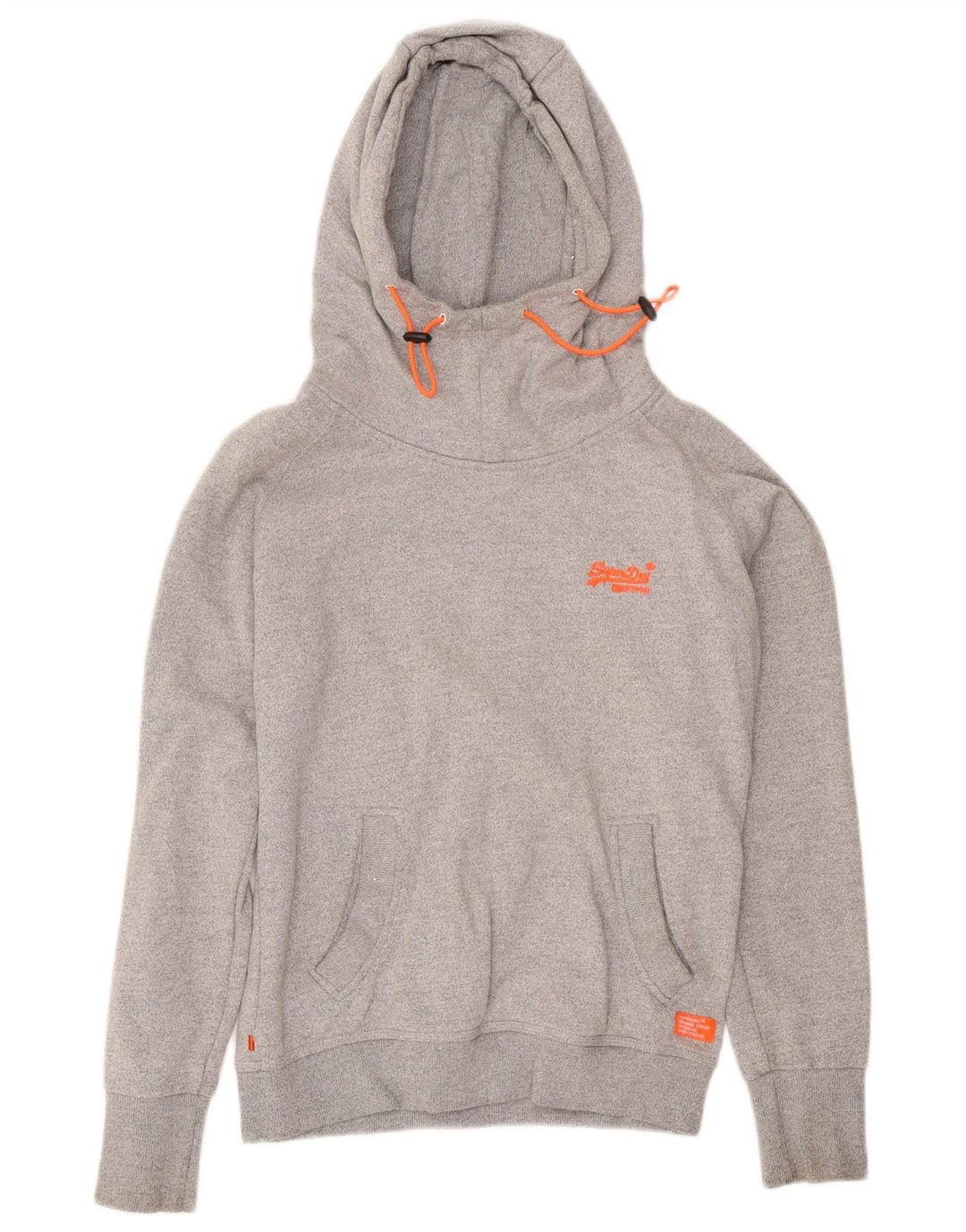 SUPERDRY Damen Kapuzenpullover UK 14 Mittelgrau gesprenkelte Baumwolle