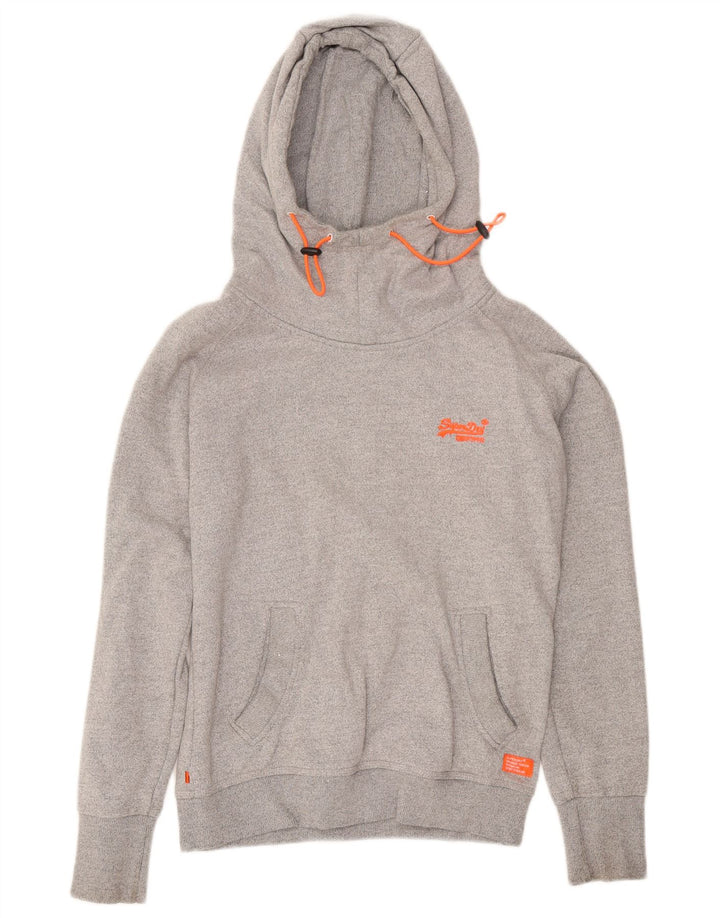 SUPERDRY Damen Kapuzenpullover UK 14 Mittelgrau gesprenkelte Baumwolle