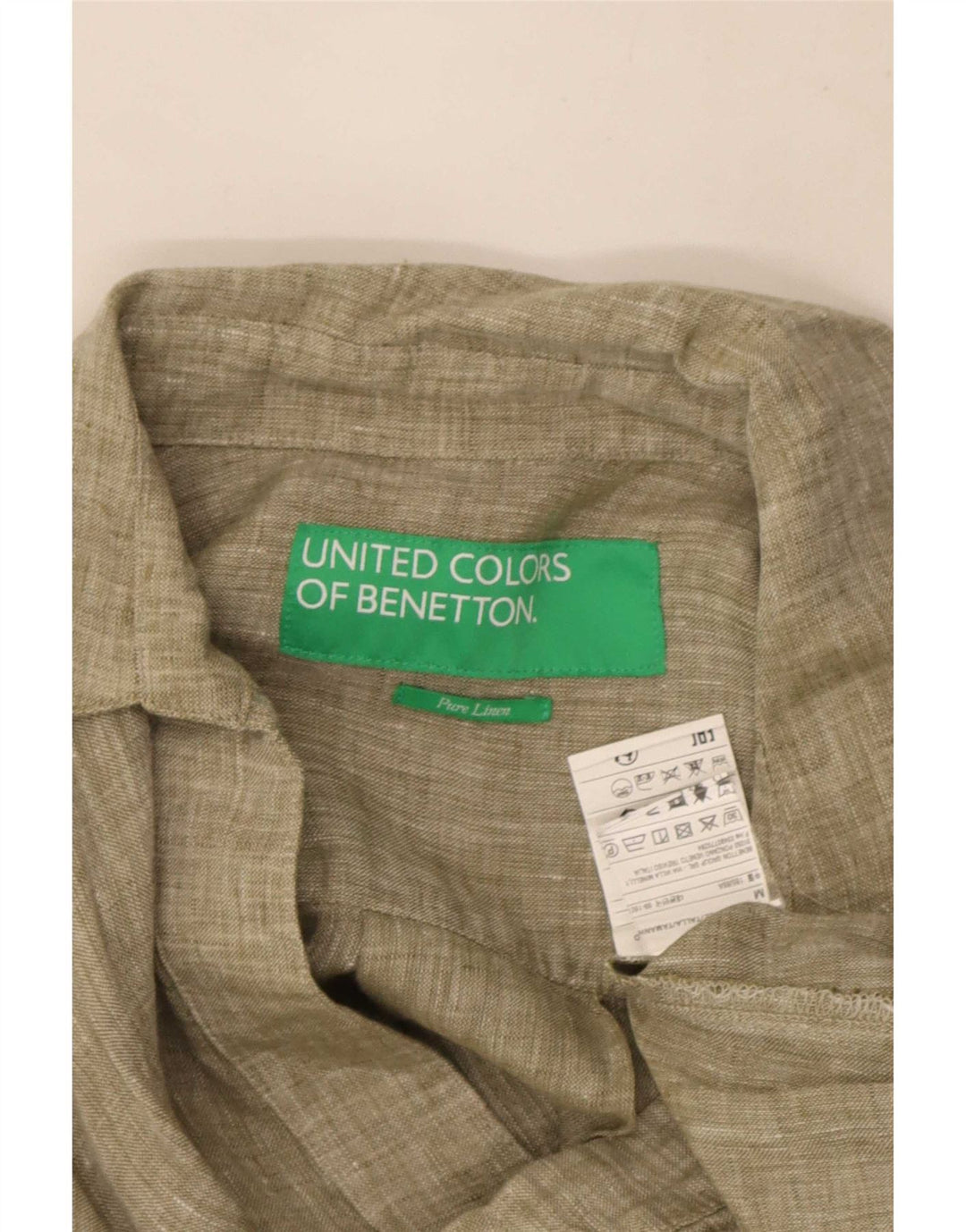 Benetton Damen A-Linien-Kleid UK 14 Medium Khaki Leinen