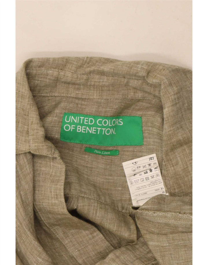 Benetton Damen A-Linien-Kleid UK 14 Medium Khaki Leinen
