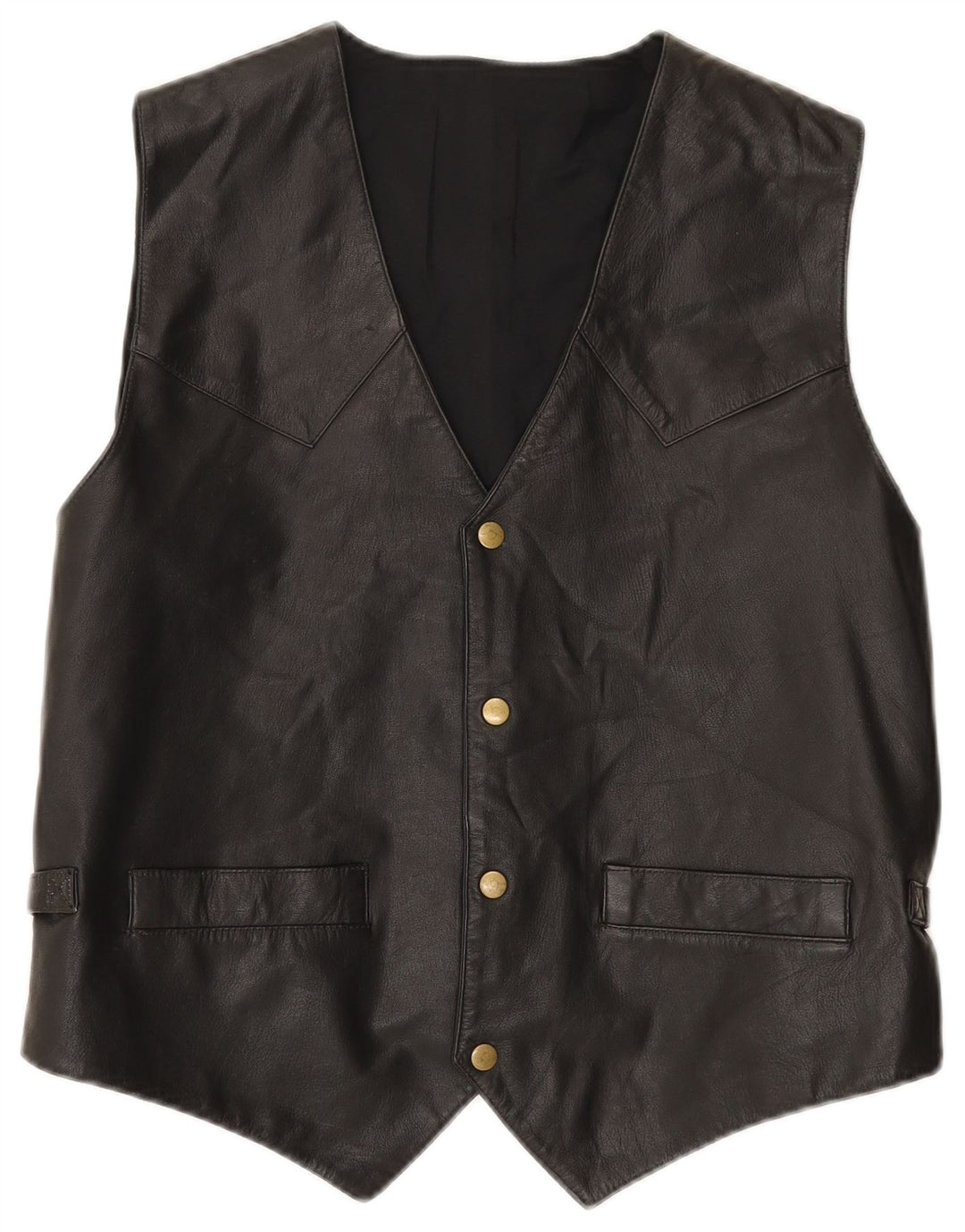 VINTAGE Mens Leather Waistcoat IT 50 Medium Black