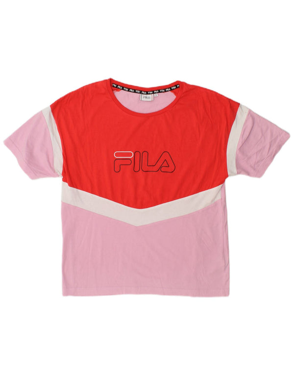 Fila Damen Grafik-T-Shirt-Oberteil UK 10 Small Rosa Colourblock-Baumwolle