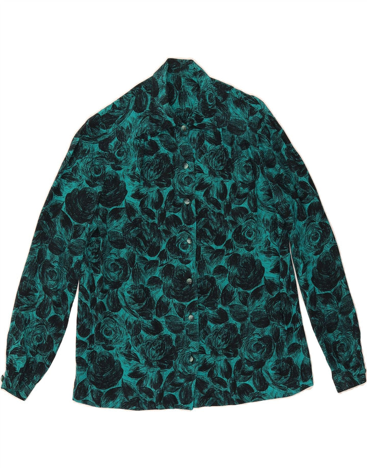 VINTAGE Womens Shirt UK 16 Large Turquoise Floral Vintage Vintage and Second-Hand Vintage from Messina Hembry 