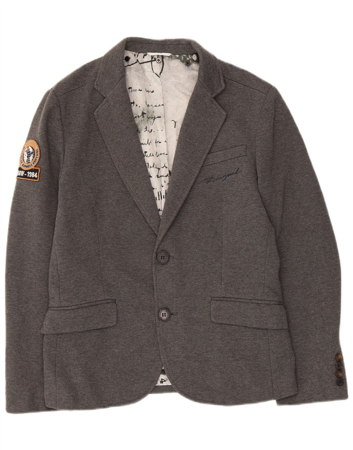 Desigual Herren Graphic 2 Button Blazer Jacke IT 48 Mittelgraues Polyester