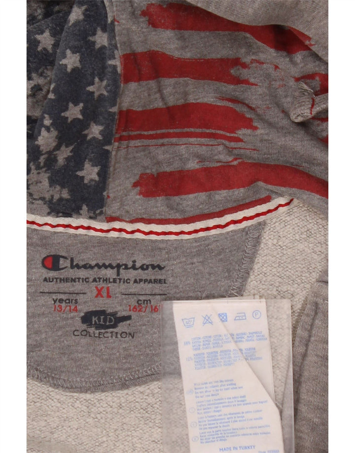 CHAMPION Mädchen-Kapuzenpullover mit grafischem Reißverschluss, 13–14 Jahre, XL, graue Baumwolle