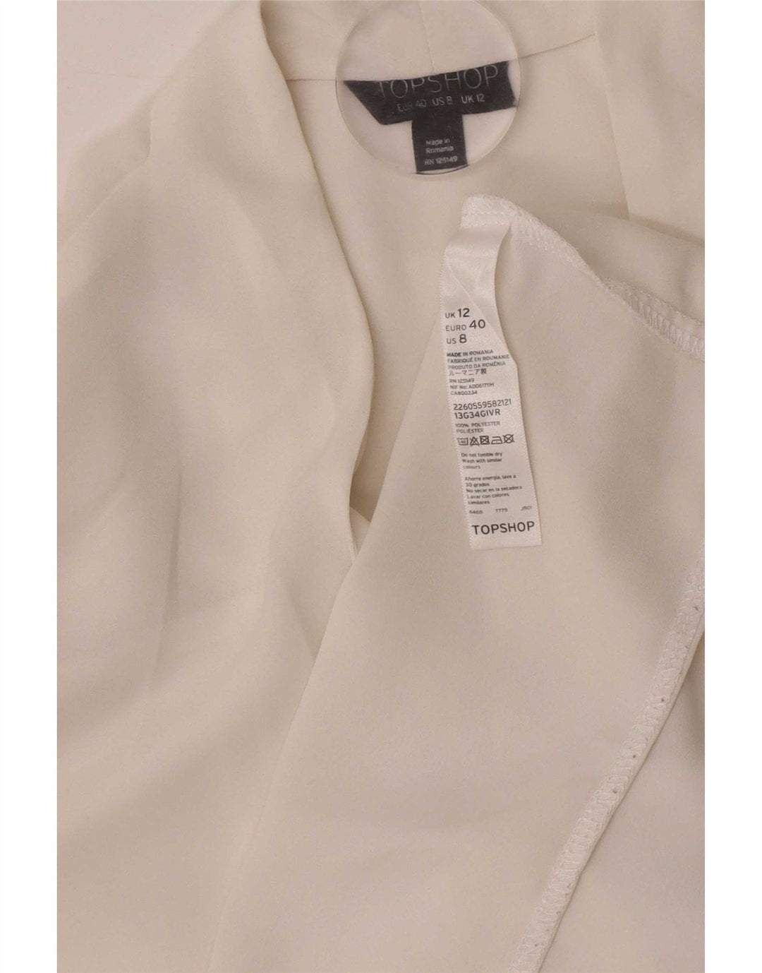 Topshop Langarm-Blusenoberteil für Damen, UK 12, Mittelweiß, Polyester