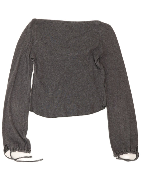 Onyx Womens Front Tie Crop Top Langarm UK 12 Mittelgraue Baumwolle