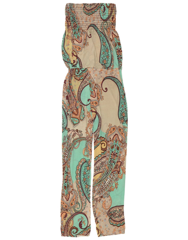 Vintage Damen Trägerloser Jumpsuit UK 10 Small Green Paisley