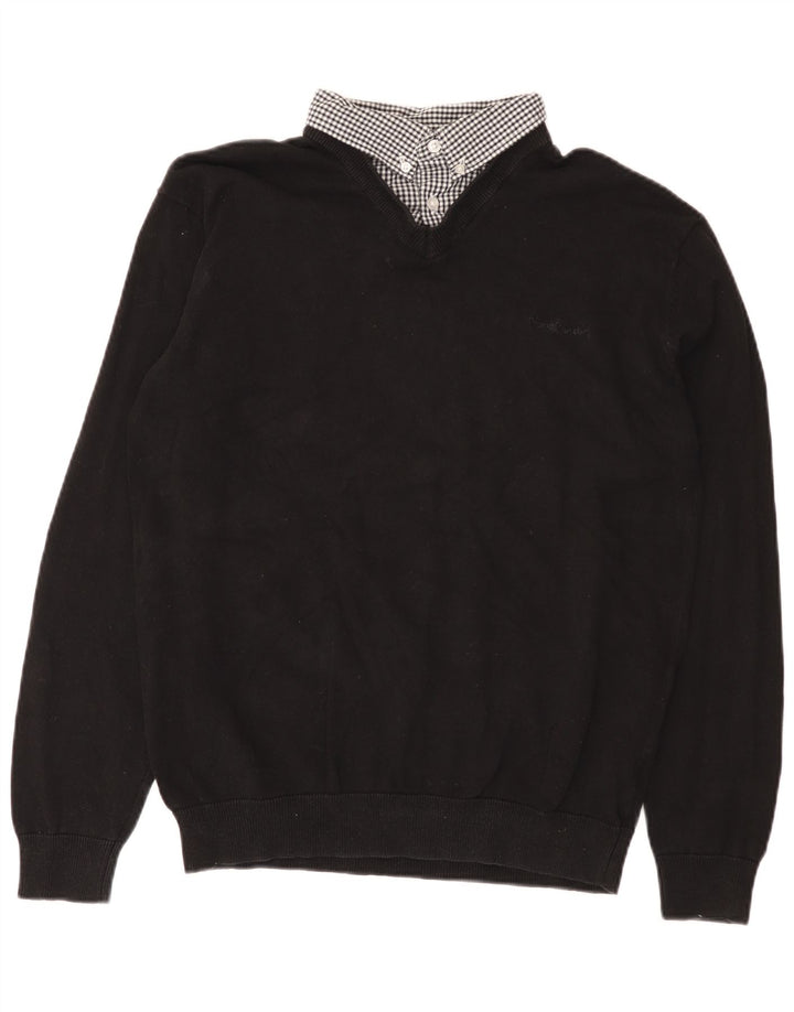 Pierre Cardin Herren-Pullover mit V-Ausschnitt, groß, aus schwarzer Baumwolle