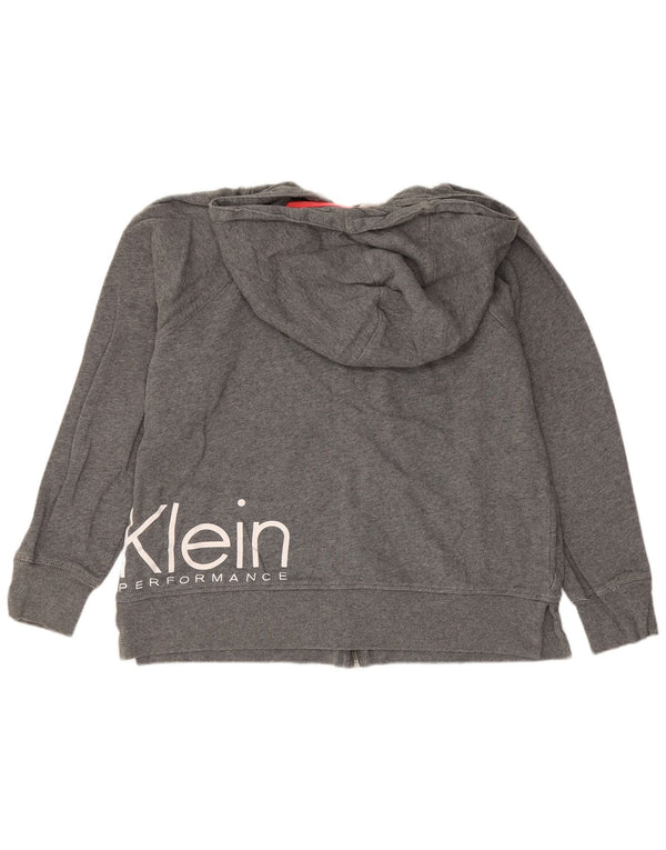 Calvin Klein Womens Graphic Zip Hoodie Sweater UK 16 Large Graue Baumwolle