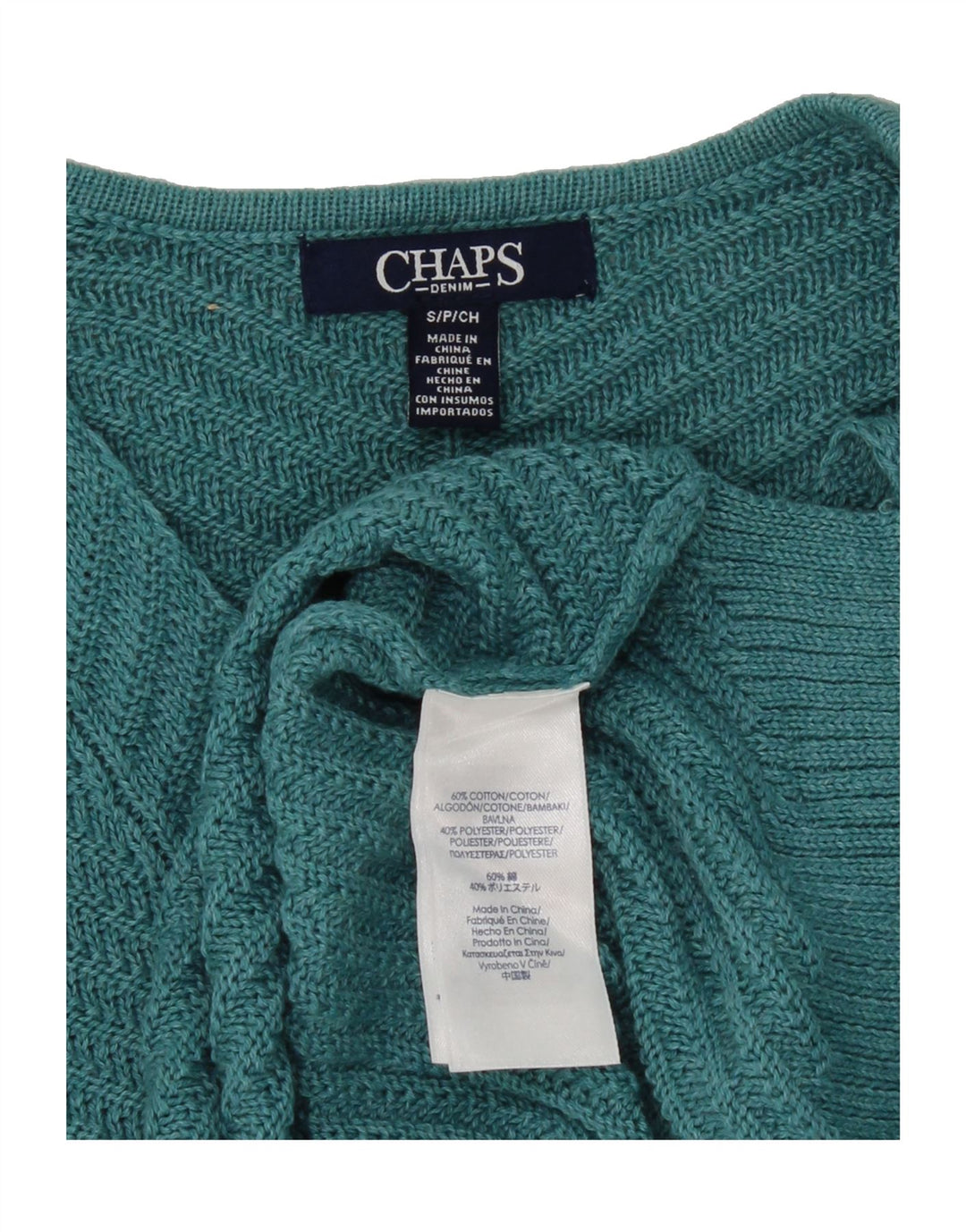 CHAPS Womens V-Neck Jumper Sweater UK 10 Small Green Cotton Vintage Chaps and Second-Hand Chaps from Messina Hembry 