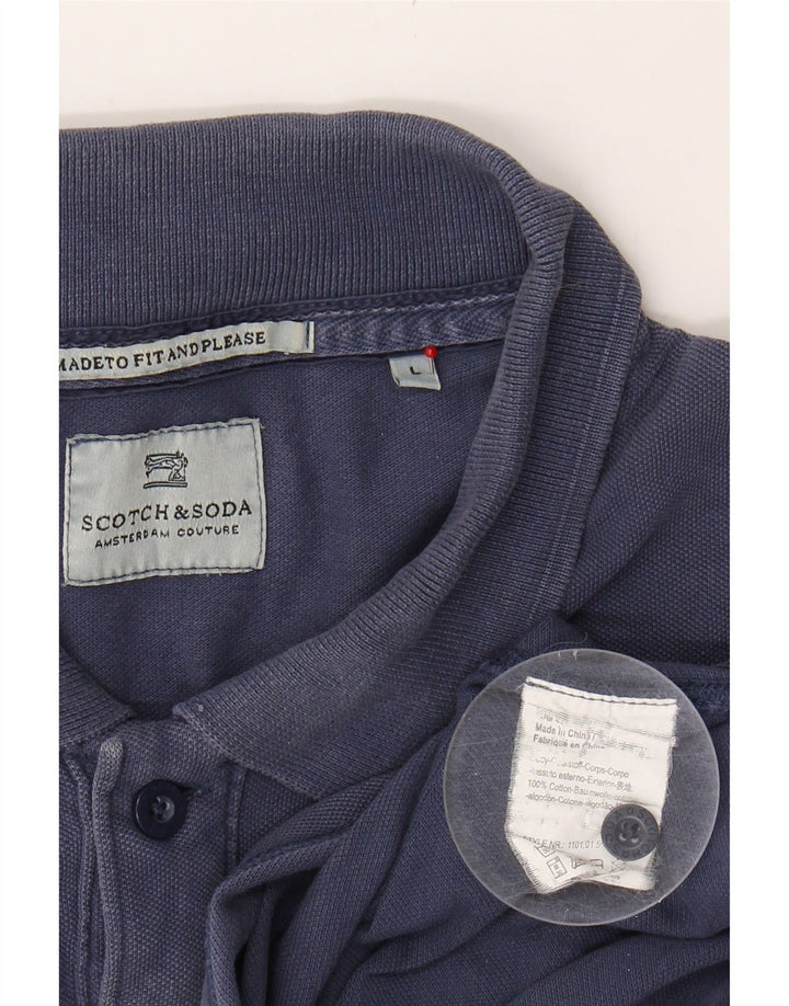 SCOTCH & SODA Mens Polo Shirt Large Navy Blue Cotton Vintage Scotch & Soda and Second-Hand Scotch & Soda from Messina Hembry 