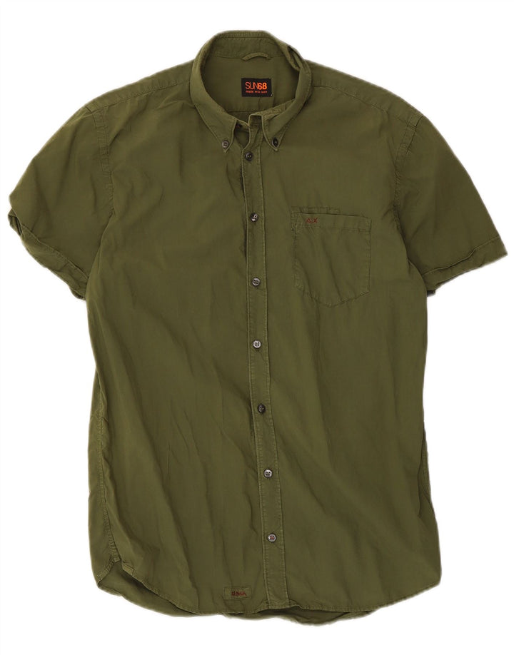 Sun68 Herren-Kurzarmhemd aus mittlerer Khaki-Baumwolle