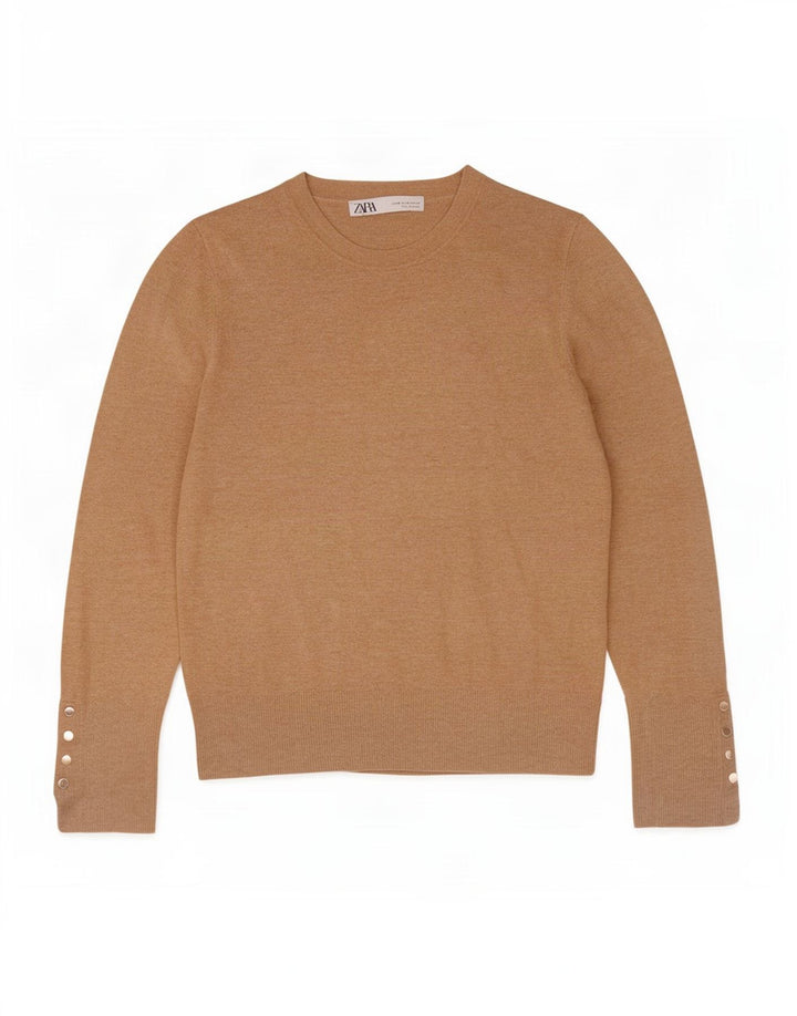 Zara Damen-Pullover mit Rundhalsausschnitt, Gr. 12, Mittelbeige