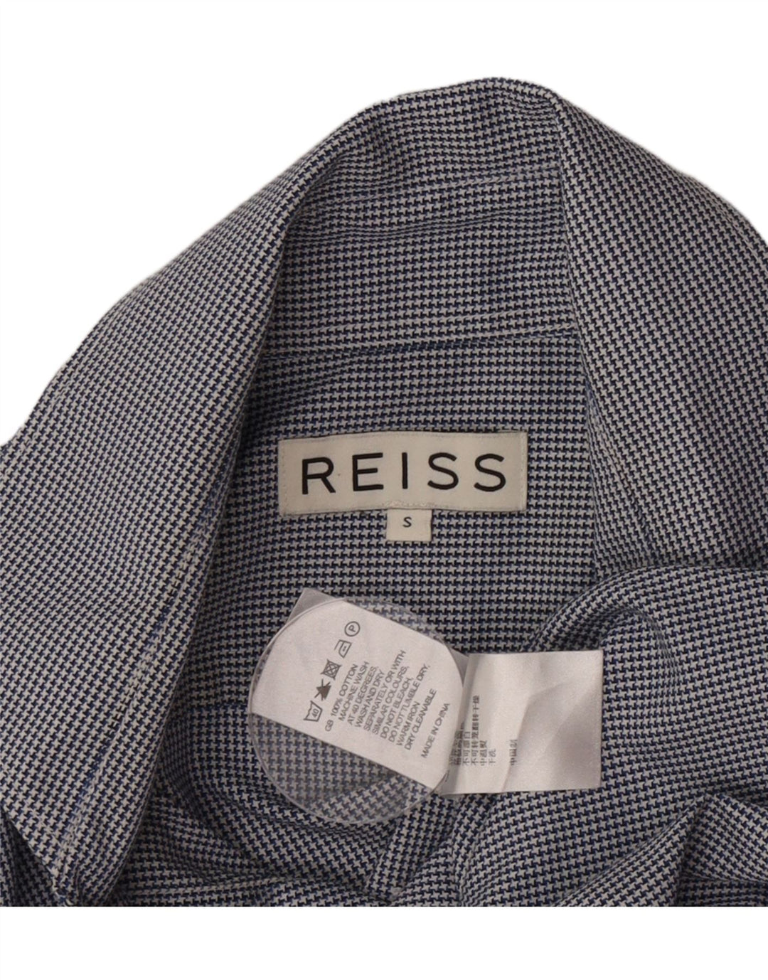 Reiss Herrenhemd, klein, blau, Hahnentrittmuster, Baumwolle
