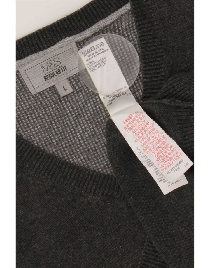 Marks & Spencer Herren-Pullover, reguläre Passform, V-Ausschnitt, groß, aus grauer Baumwolle