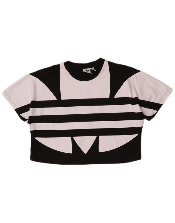 Adidas Damen Oversize Crop Graphic T-Shirt Top UK 4 XS Schwarz Baumwolle