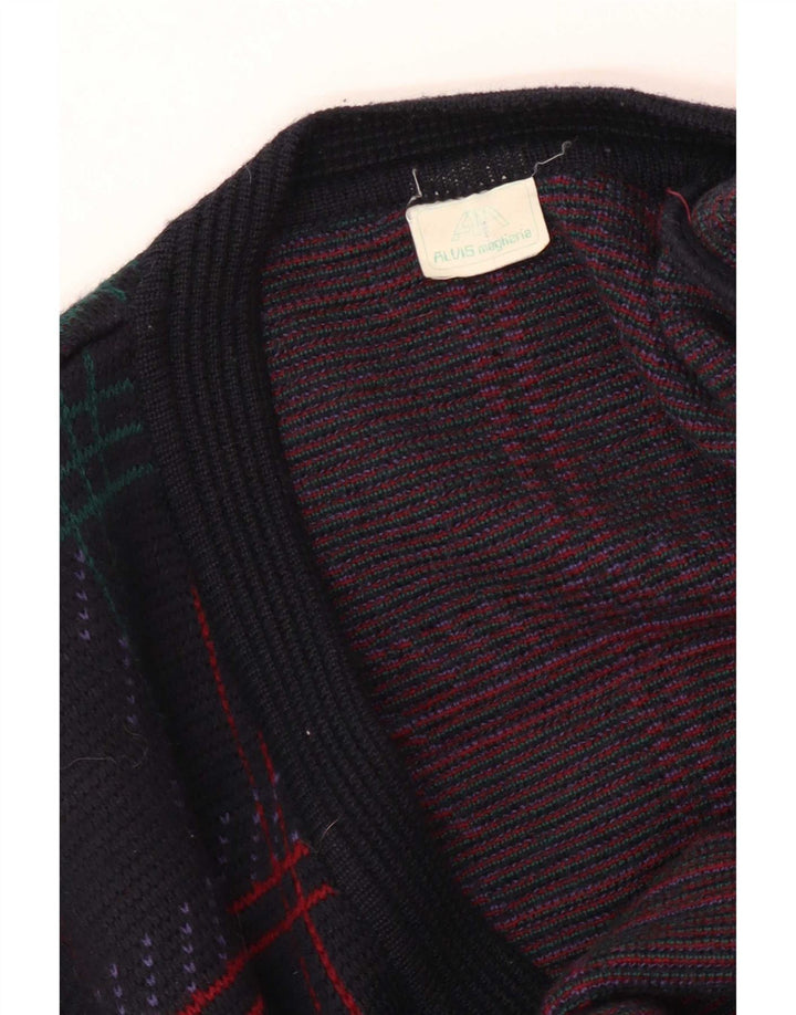 Vintage Herren Cardigan Pullover Groß Marineblau Kariert