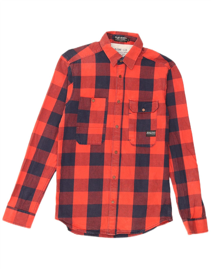 JACK & JONES Herren-Flanellhemd, klein, rot kariert, Baumwolle