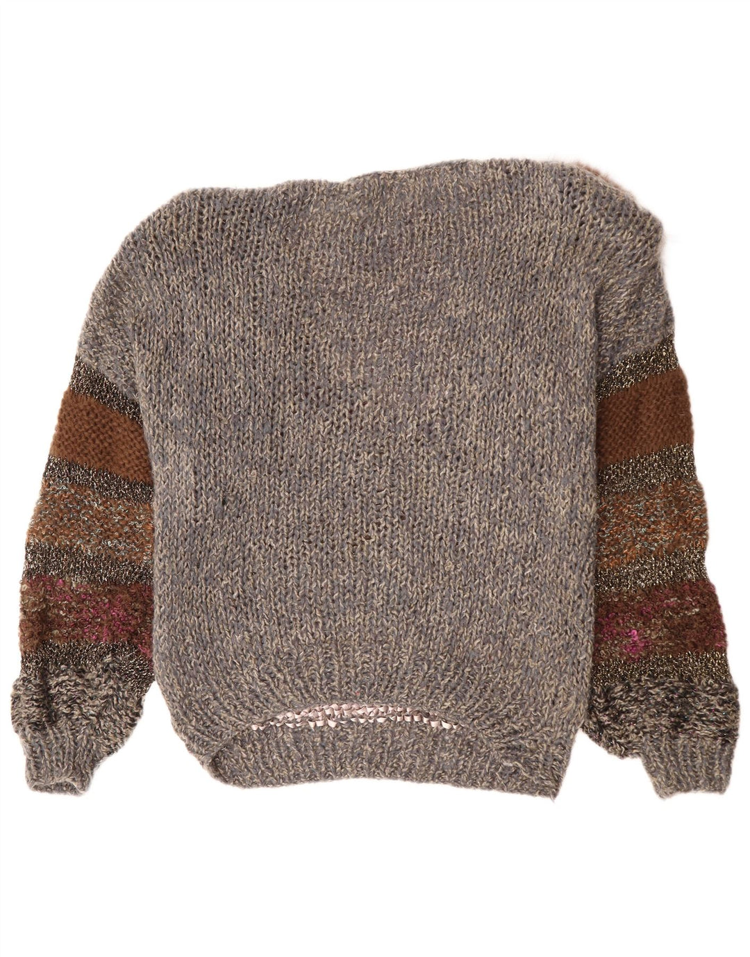 VINTAGE Damen-Pullover mit U-Boot-Ausschnitt, EU 40/42, Mittelgrau, Farbblock