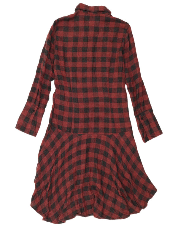 Zara Damen-Hemdkleid, UK 10, Größe S, Burgunderrot, Gingham-Baumwolle