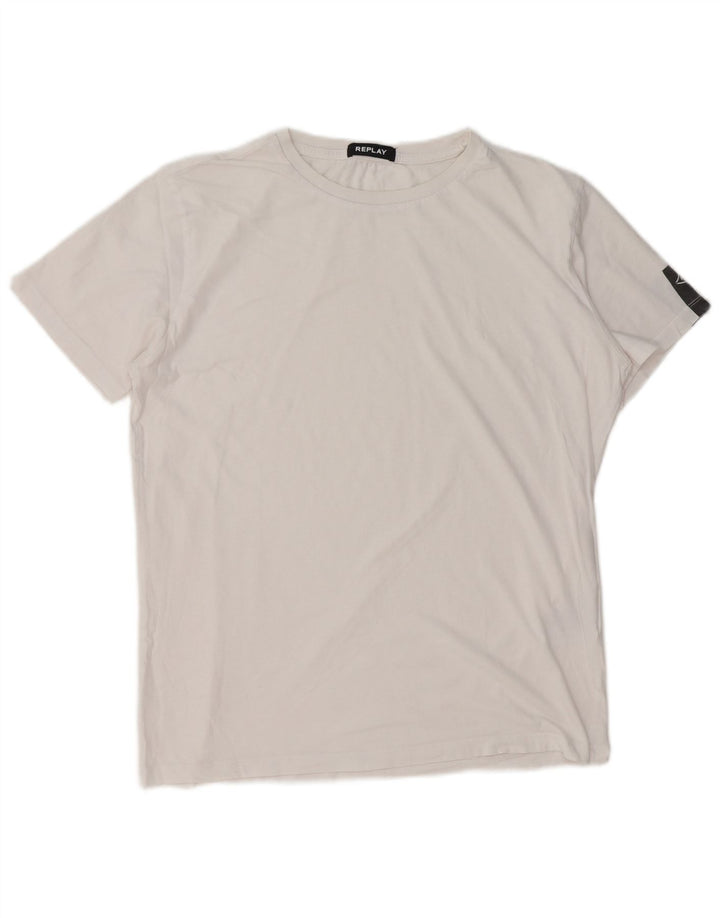 Replay Herren-T-Shirt mit Grafik, Größe L, aus weißer Baumwolle