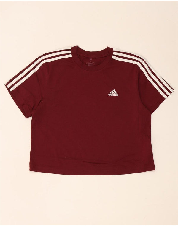 Adidas Damen Crop Oversized T-Shirt Top UK 8/10 Small Burgund Baumwolle
