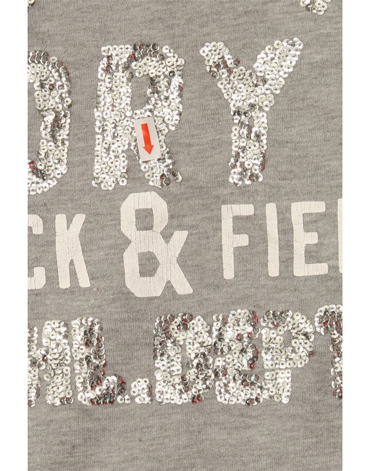 SUPERDRY Womens Track & Field Graphic Sweatshirt Jumper UK 16 Large Grey Vintage Superdry and Second-Hand Superdry from Messina Hembry 