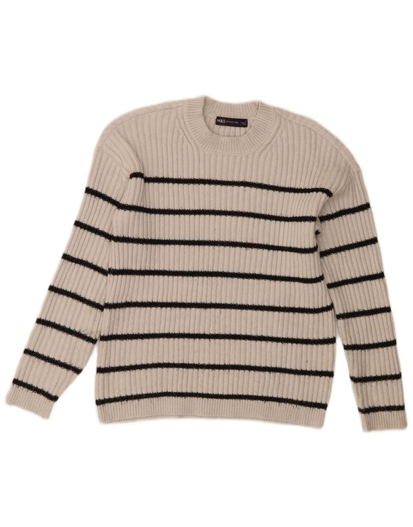 Marks & Spencer Damen-Pullover mit Rundhalsausschnitt, Gr. 10, Größe S, weiß gestreift