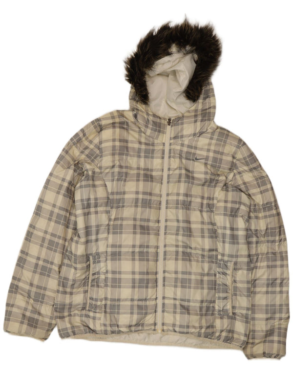 Nike Herren-Jacke mit Kapuze, wendbar, gepolstert, UK 44, 2XL, weiß kariertes Polyester