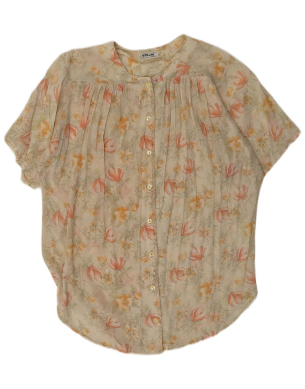 Vintage Damen Kurzarm-Hemdbluse IT 42 Medium Beige Floral