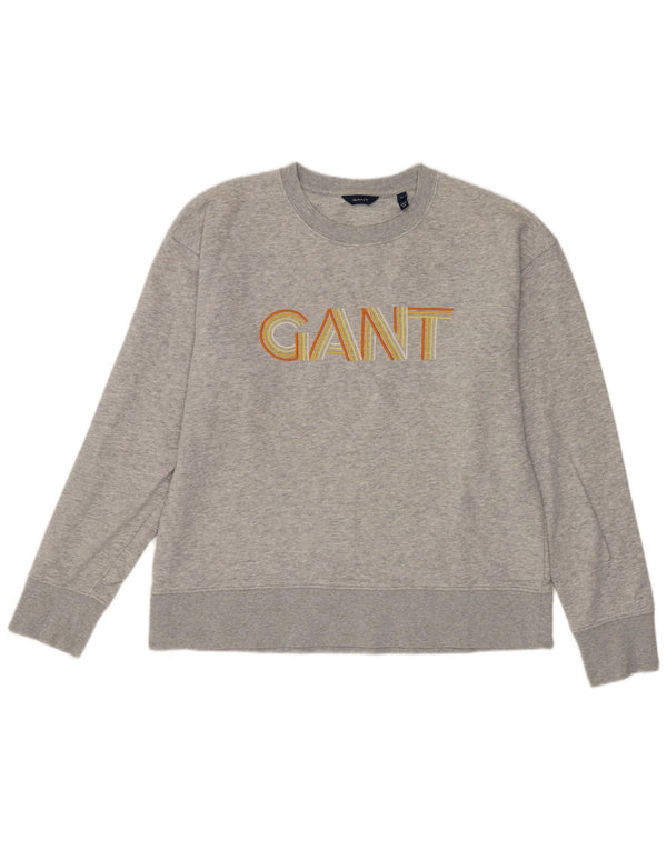 Gant Damen Grafik-Sweatshirt-Pullover UK 14 Mittelgraue Baumwolle
