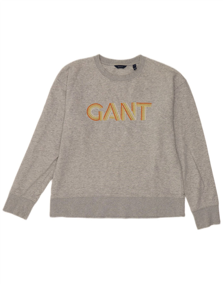 Gant Damen Grafik-Sweatshirt-Pullover UK 14 Mittelgraue Baumwolle