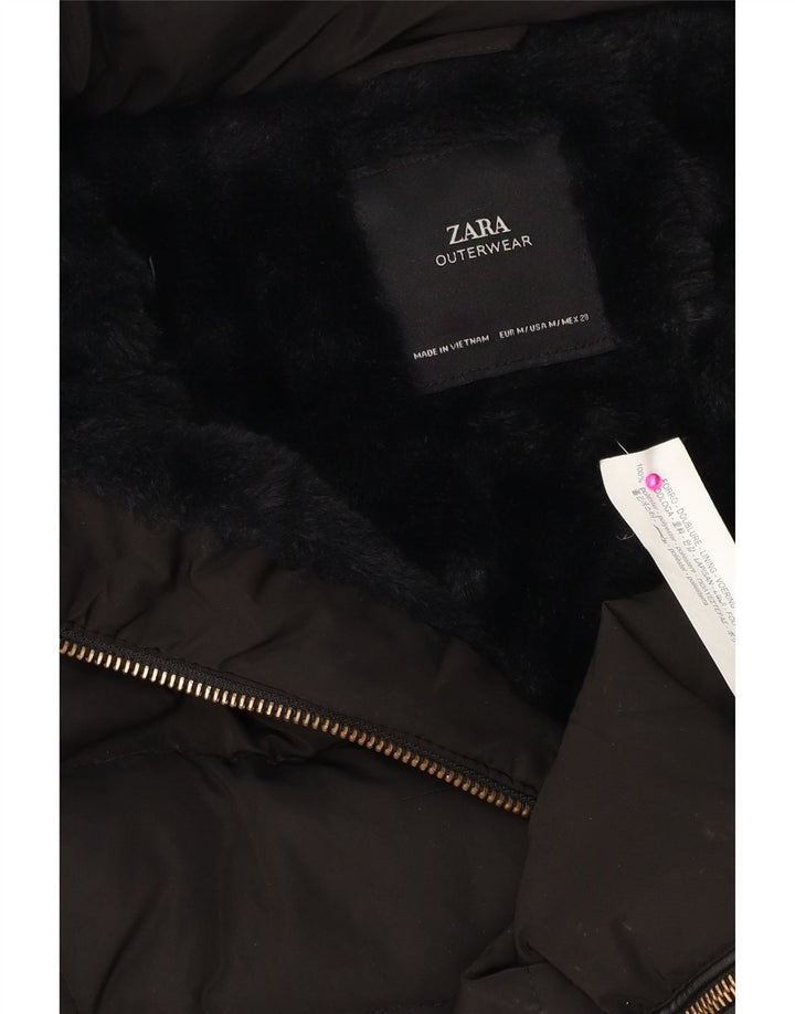Zara Damen Kapuzenmantel, gepolstert, UK 14, Mittelschwarz, Polyester