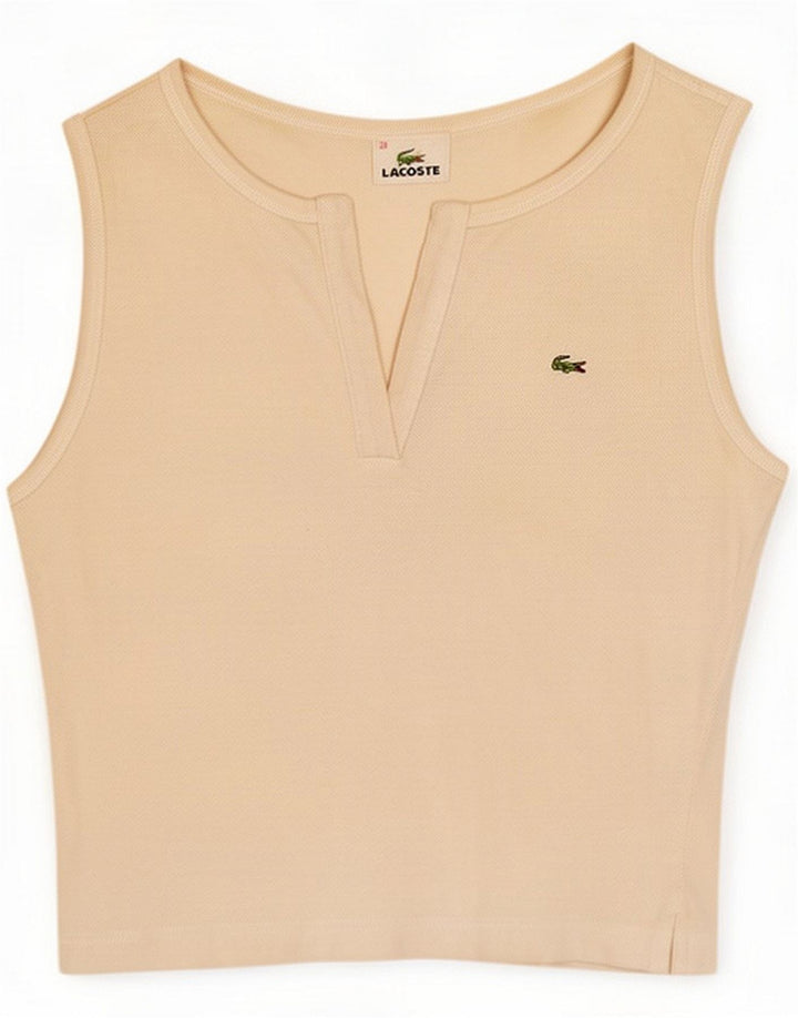 Lacoste Damen Crop Vest Top Größe 38 Medium Off White Cotton