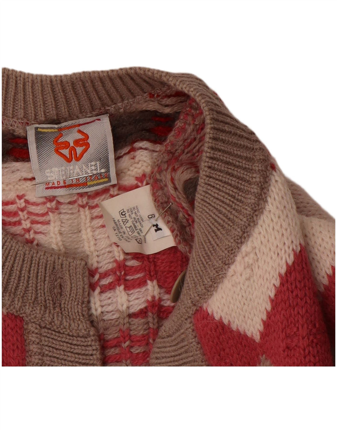 Stefanel Womens Loose Fit Cardigan Pullover UK 14 Mittelrote geometrische Wolle